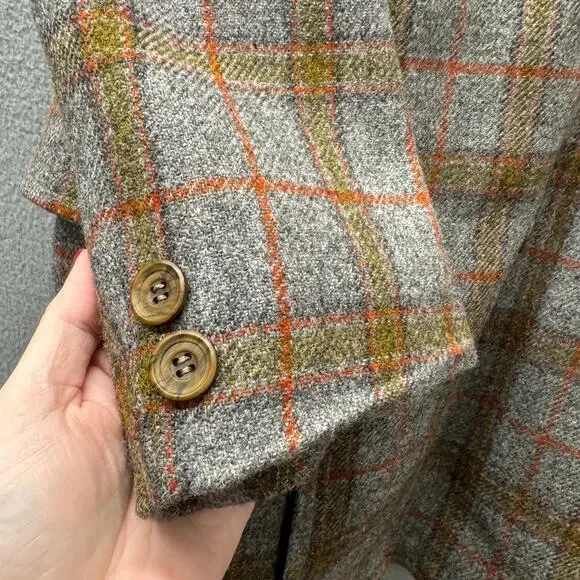 Vintage Zero King Coat Mens 38 Wool Faux Fur Lined Gray Orange Plaid Made in USA - Picture 6 of 8